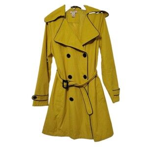 Vertigo Paris Women's Trench Coat With Belt Cape Collar Size M Mustard Yellow